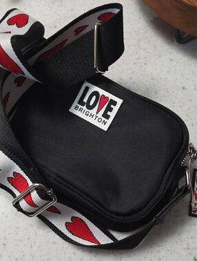 Brighton Black Crossbody with Red Heart Strap
